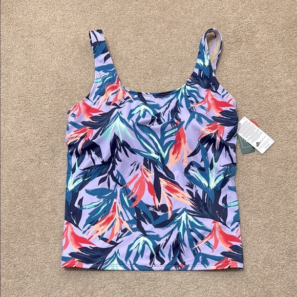 NWT L.L. Bean BeanSport Scoopneck Purple Floral Wireless Tankini Top Size 16 - Picture 2 of 8